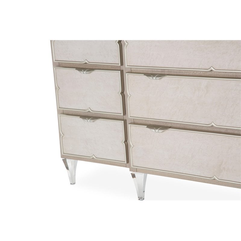 Michael Amini Camden Court Contemporary Wood Dresser in Ivory Pearl & Taupe