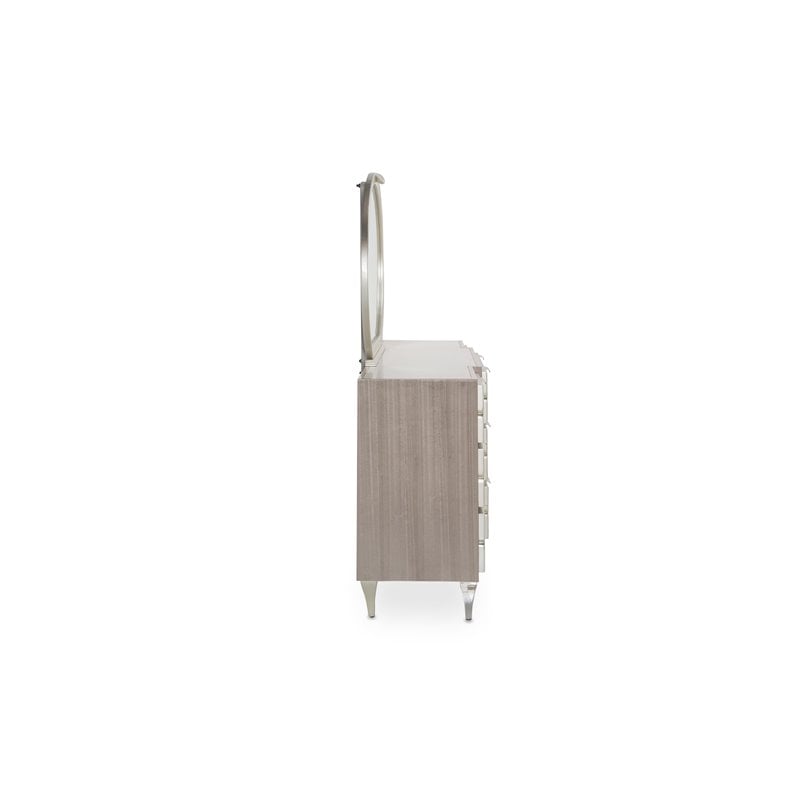 Michael Amini Camden Court Wood Dresser w/ Mirror in Ivory Pearl & Taupe