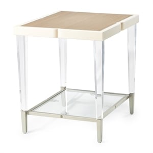 Michael Amini Camden Court Wood & Glass End Table in Ivory Pearl & Taupe