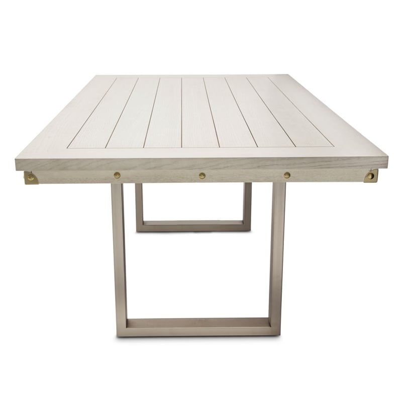 michael amini menlo station rectangular wood & metal dining table in vanilla