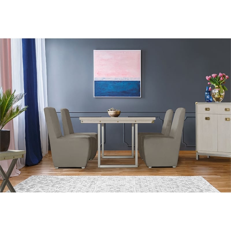 michael amini menlo station rectangular wood & metal dining table in vanilla