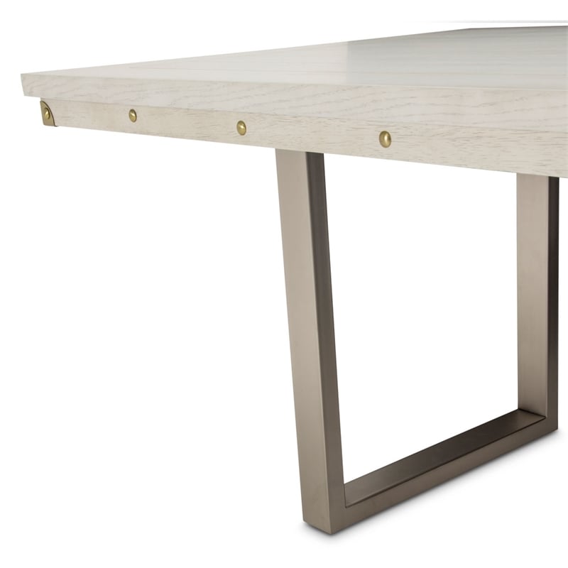 michael amini menlo station rectangular wood & metal dining table in vanilla