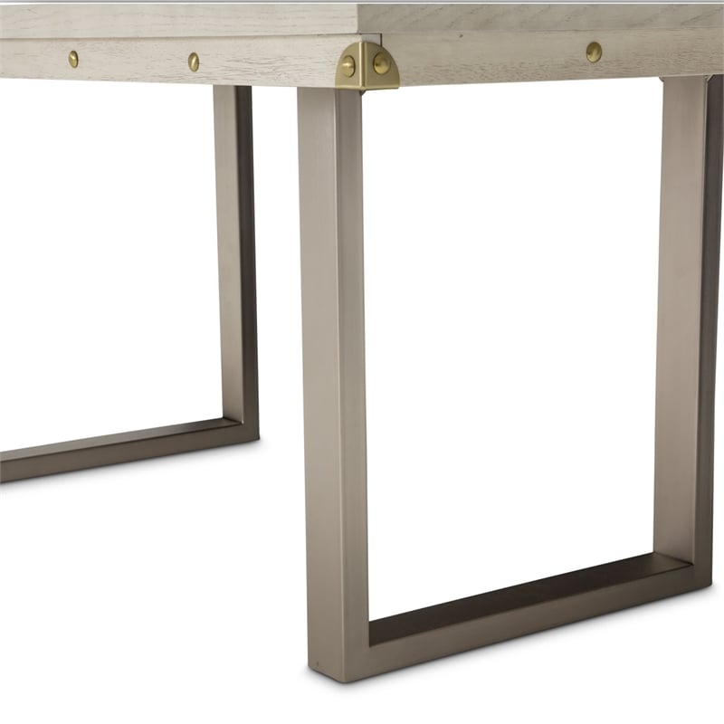 michael amini menlo station rectangular wood & metal dining table in vanilla