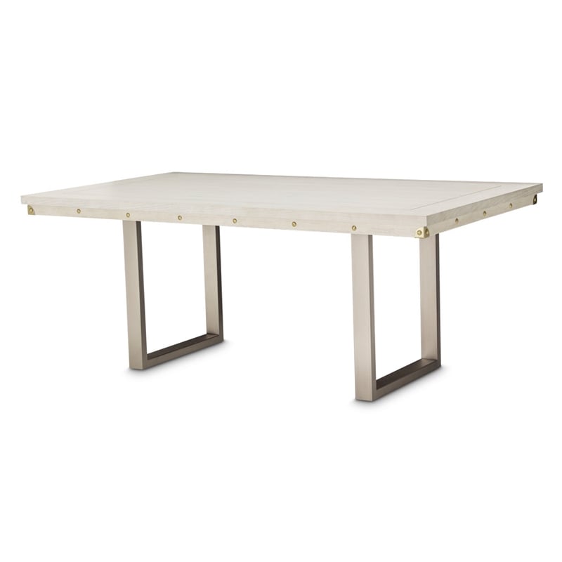 Michael Amini Menlo Station Rectangular Wood & Metal Dining Table in Vanilla