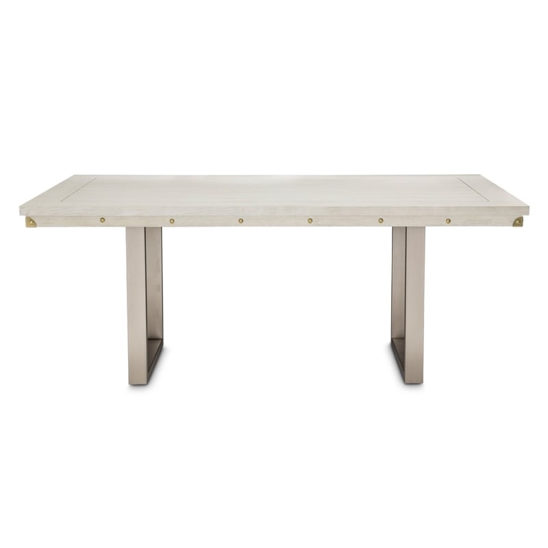 michael amini menlo station rectangular wood & metal dining table in vanilla