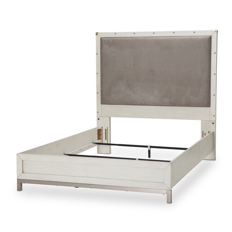 Michael Amini Menlo Station Eastern King Panel Bed in Ivory/Gray