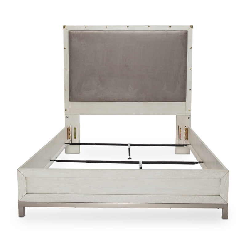 Michael Amini Menlo Station Eastern King Panel Bed in Ivory/Gray