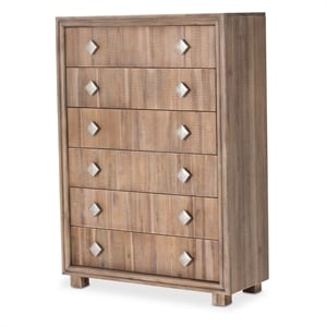 Michael Amini Hudson Ferry 6-Drawer Acacia Wood Chest - Driftwood Brown