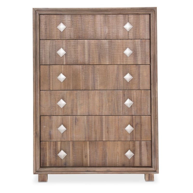 Michael Amini Hudson Ferry 6-Drawer Acacia Wood Chest - Driftwood Brown