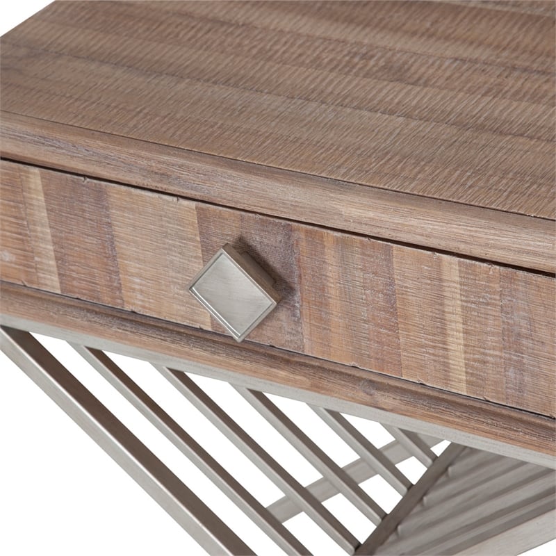 Michael Amini Hudson Ferry Acacia Wood Side Table - Driftwood Brown