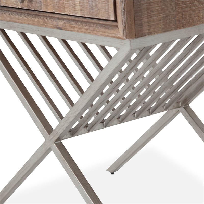 Michael Amini Hudson Ferry Acacia Wood Side Table - Driftwood Brown