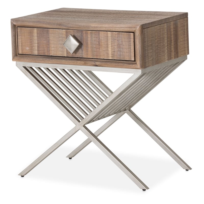 Michael Amini Hudson Ferry Acacia Wood Side Table - Driftwood Brown