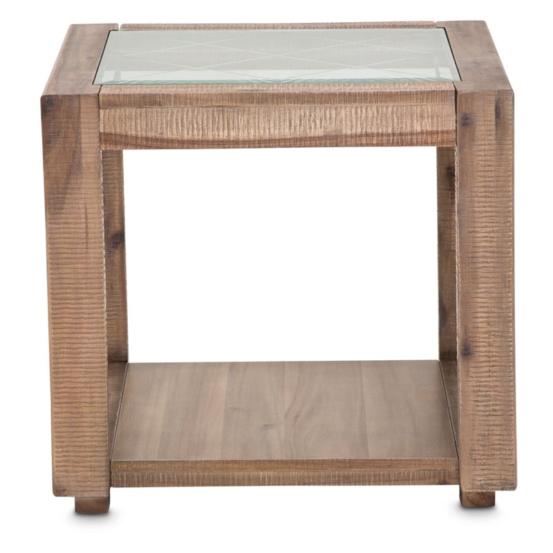 Michael Amini Hudson Ferry Acacia Wood End Table - Driftwood Brown