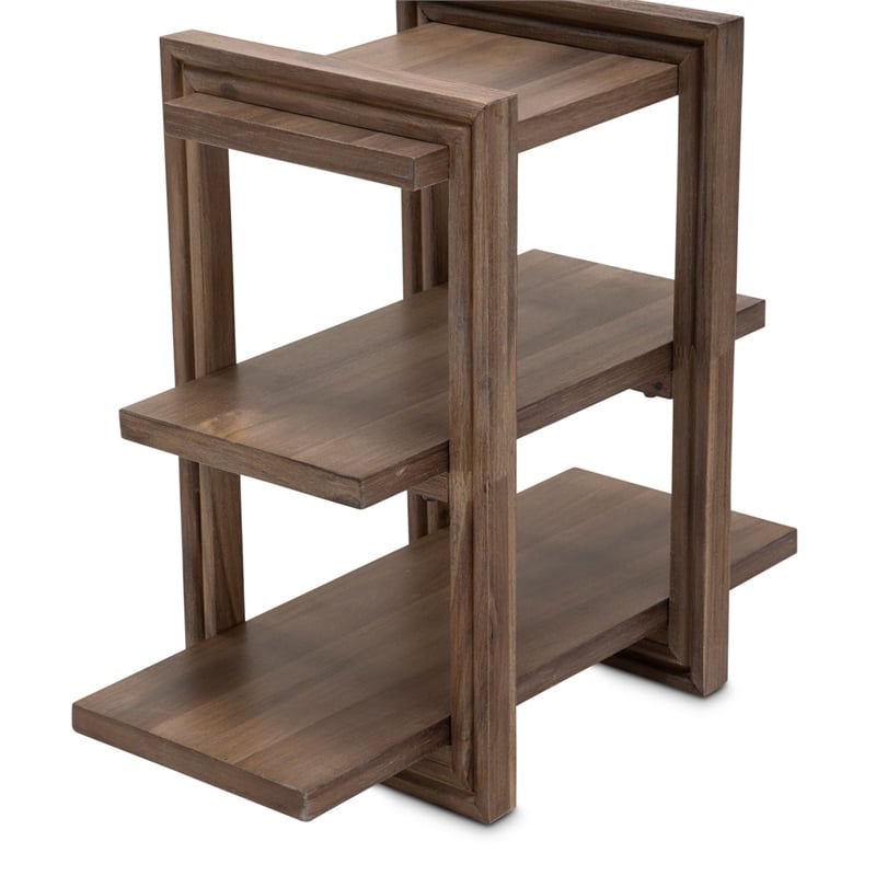 Michael Amini Hudson Ferry Acacia Wood Side Table - Driftwood Brown