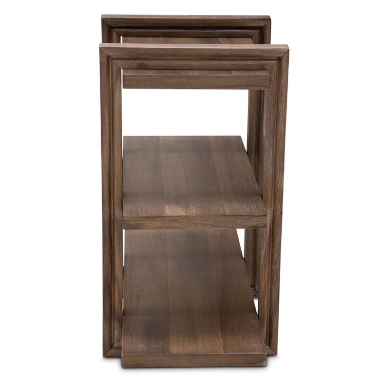 Michael Amini Hudson Ferry Acacia Wood Side Table - Driftwood Brown