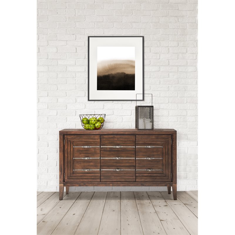 Michael Amini Carrollton Spruce Solids Wood Sideboard in Rustic Ranch Brown