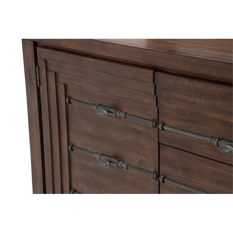 Michael Amini Carrollton Wood & Glass Sideboard w/ Mirror in Rustic Ranch Brown