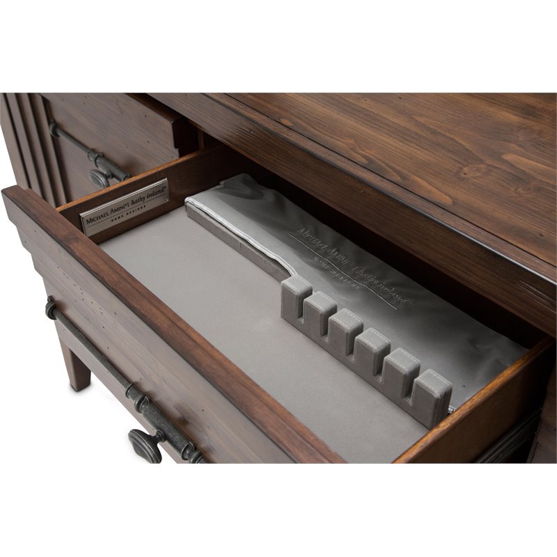 Michael Amini Carrollton Wood & Glass Sideboard w/ Mirror in Rustic Ranch Brown