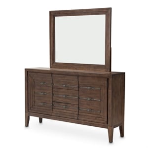 Michael Amini Carrollton Wood & Glass Sideboard w/ Mirror in Rustic Ranch Brown