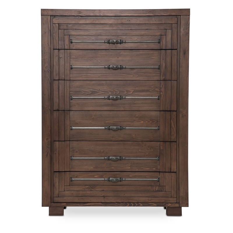 Michael Amini Carrollton 6-Drawer Chest in Rustic Ranch Brown