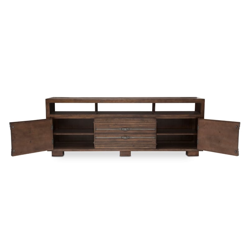 Michael Amini Carrollton Wood TV Console in Rustic Ranch Brown