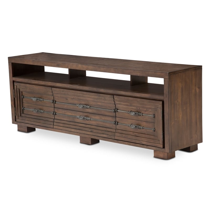 Michael Amini Carrollton Wood TV Console in Rustic Ranch Brown