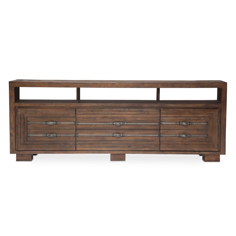 Michael Amini Carrollton Wood TV Console in Rustic Ranch Brown