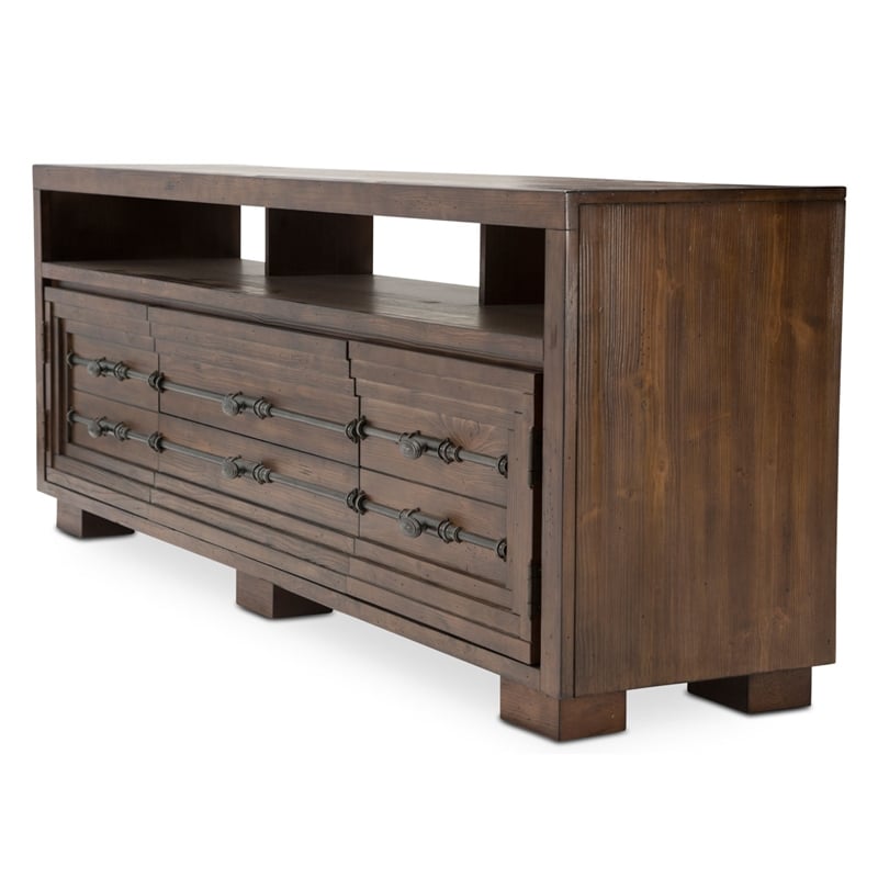 Michael Amini Carrollton Wood TV Console in Rustic Ranch Brown