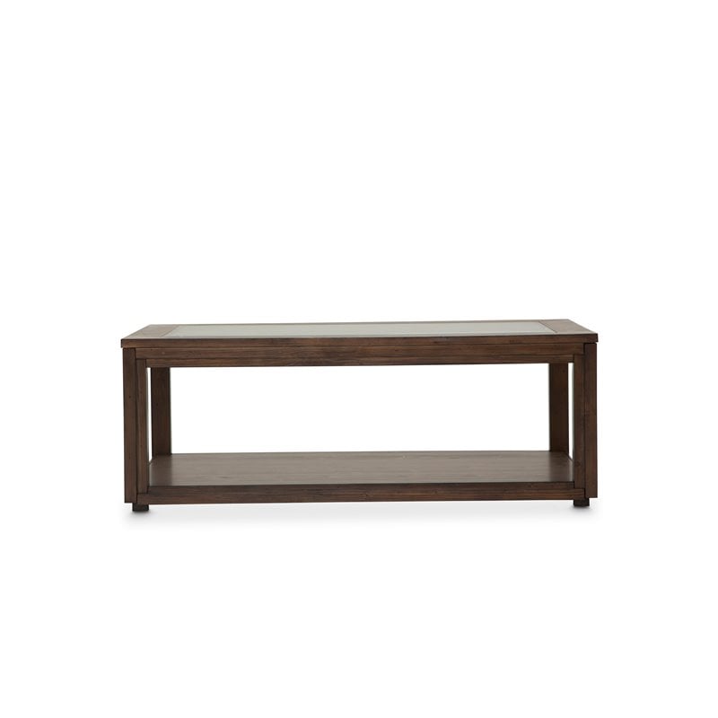 Michael Amini Carrollton Rectangular Wood & Glass Coffee Table in Rustic Brown