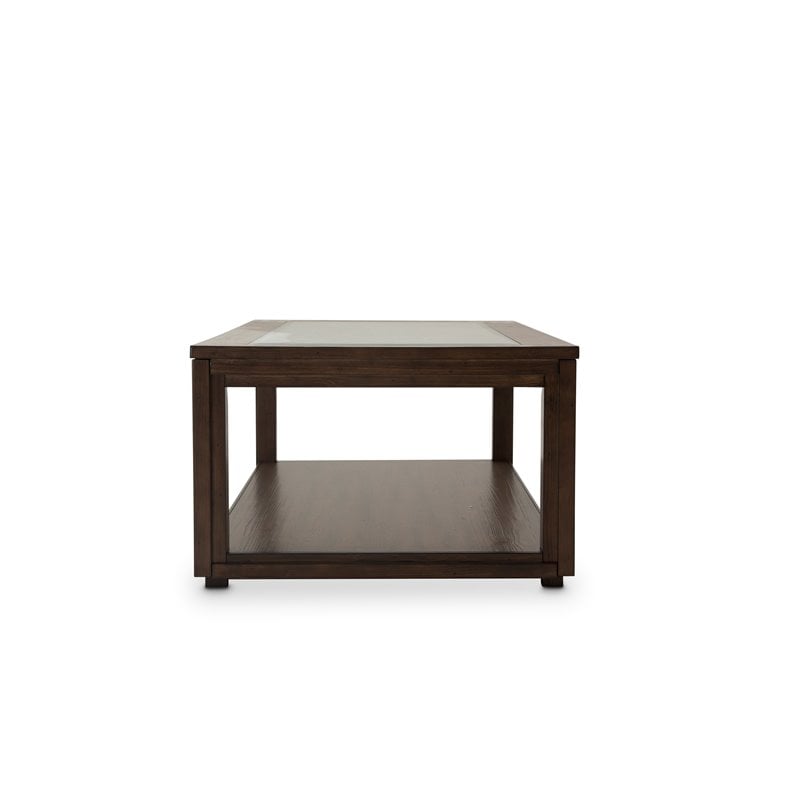 Michael Amini Carrollton Rectangular Wood & Glass Coffee Table in Rustic Brown