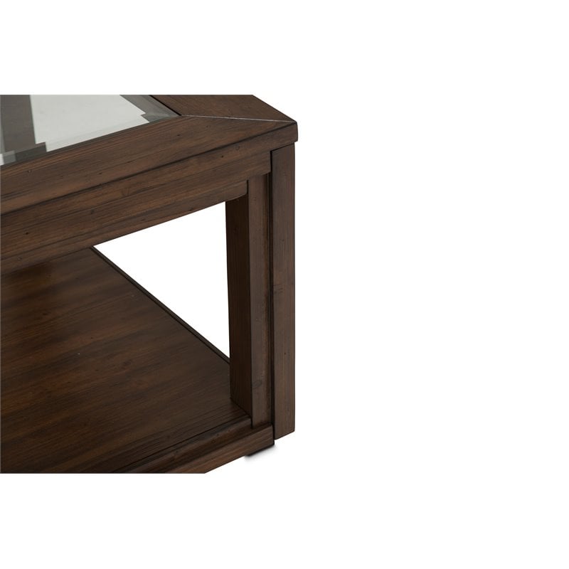 Michael Amini Carrollton Rectangular Wood & Glass Coffee Table in Rustic Brown