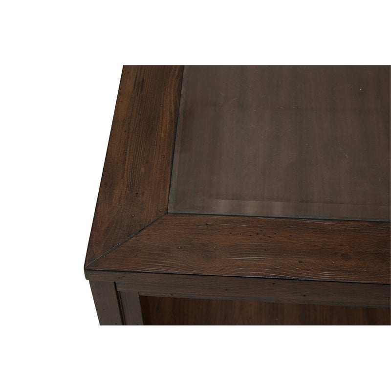 Michael Amini Carrollton Rectangular Wood & Glass Coffee Table in Rustic Brown