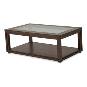 Michael Amini Carrollton Rectangular Wood & Glass Coffee Table in Rustic Brown
