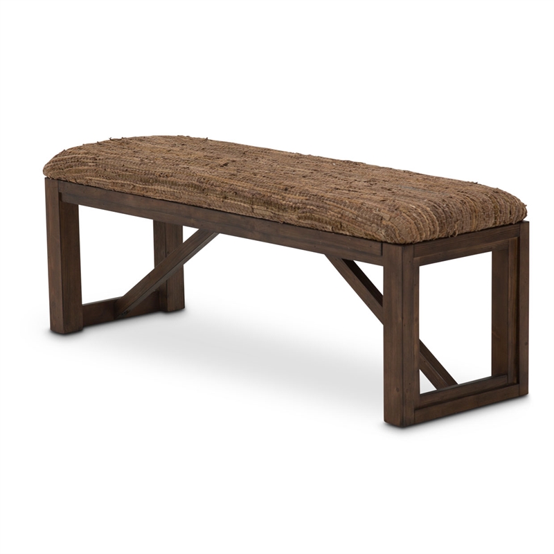 Michael Amini Carrollton Wood & Leather Accent Bench - Brown