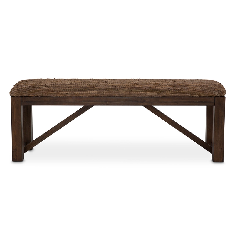 Michael Amini Carrollton Wood & Leather Accent Bench - Brown