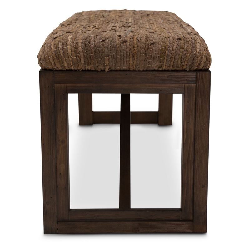Michael Amini Carrollton Wood & Leather Accent Bench - Brown