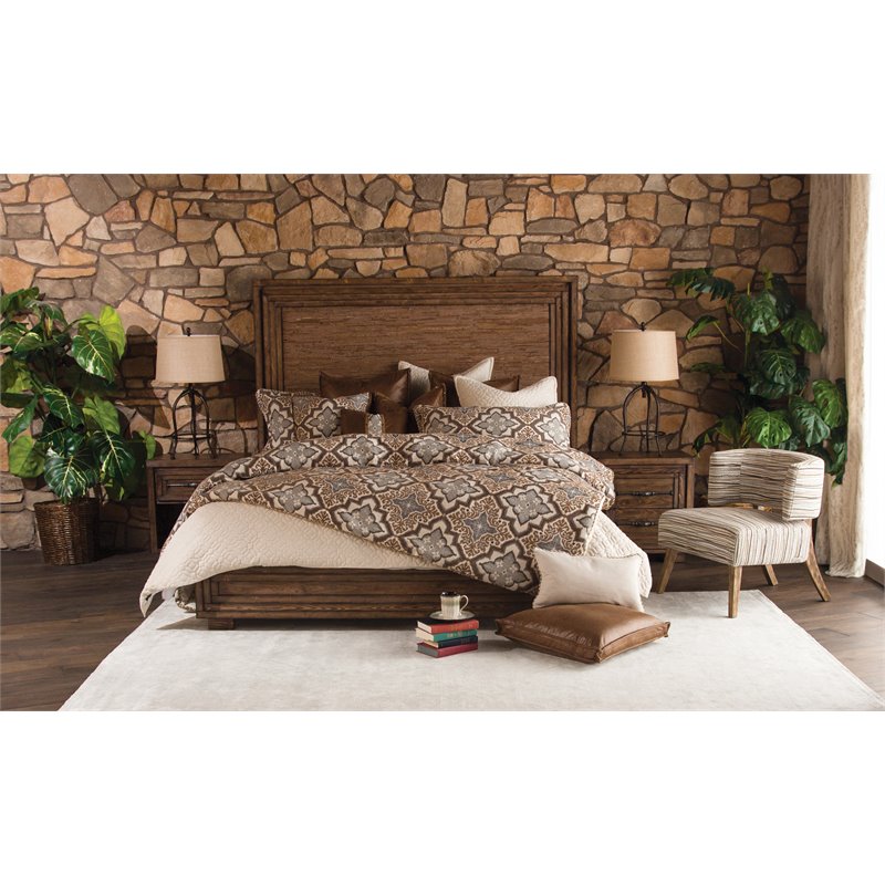 Michael Amini Carrollton Queen Panel Bed in Rustic Ranch Brown