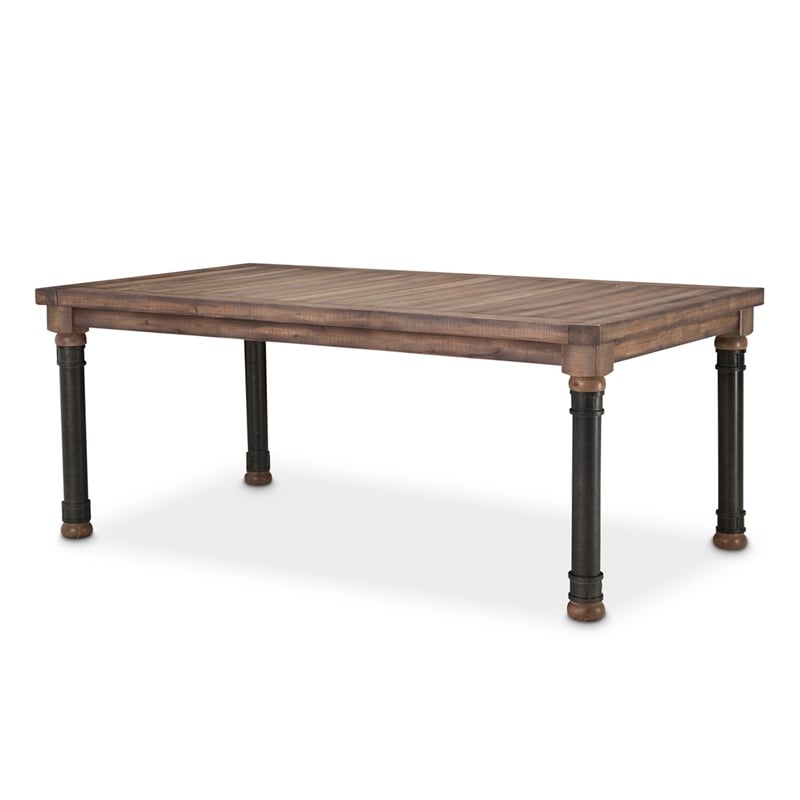 Michael Amini Crossings Rectangular Wood & Metal Dining Table in Barn Brown