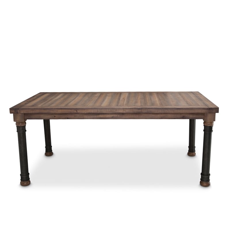 Michael Amini Crossings Rectangular Wood & Metal Dining Table in Barn Brown