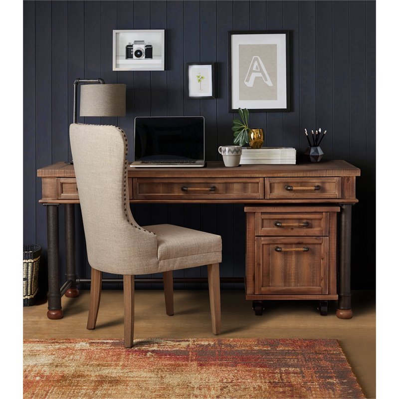 Michael Amini Crossings Wood & Metal Writing Desk in Reclaimed Barn Brown