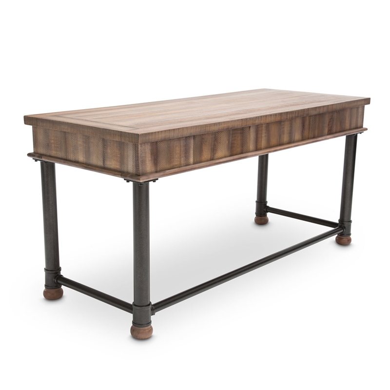Michael Amini Crossings Wood & Metal Writing Desk in Reclaimed Barn Brown