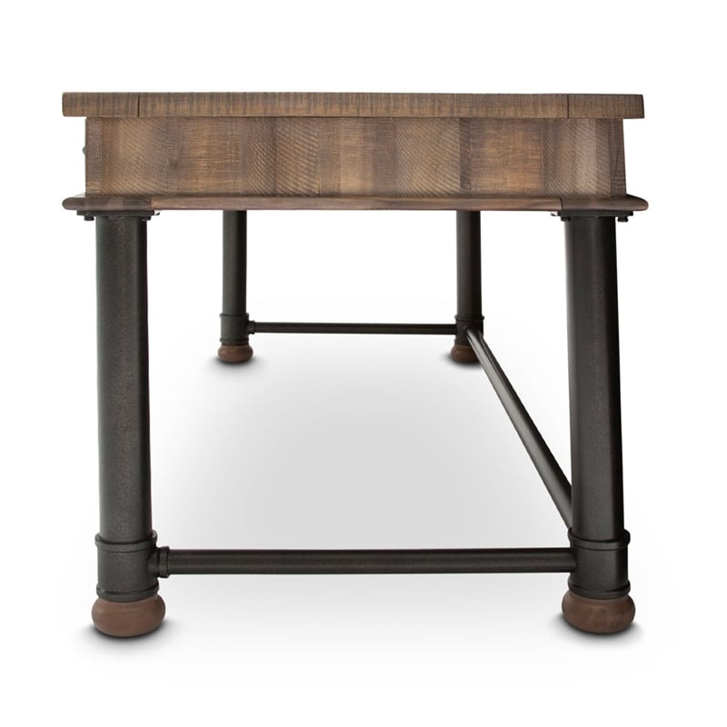 Michael Amini Crossings Wood & Metal Writing Desk in Reclaimed Barn Brown