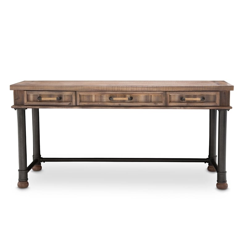 Michael Amini Crossings Wood & Metal Writing Desk in Reclaimed Barn Brown
