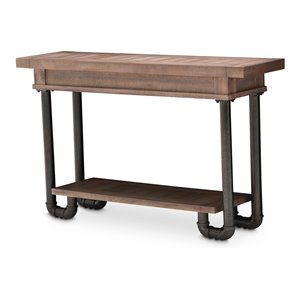 michael amini crossings wood & metal console table in reclaimed barn brown