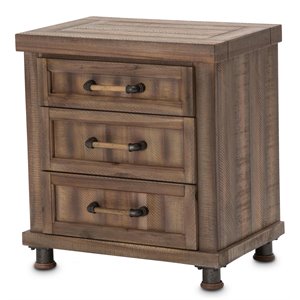 michael amini crossings 3-drawer wood & metal nightstand in reclaimed barn brown