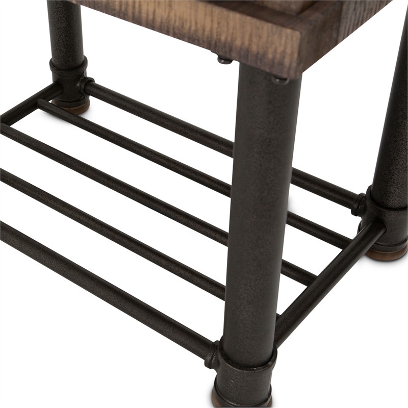 Michael Amini Crossings Wood & Metal Side Table with Drawer - Barn Brown