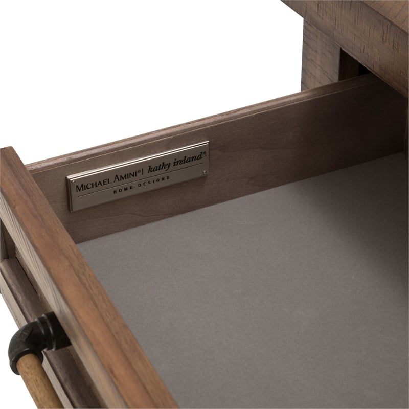 Michael Amini Crossings Wood & Metal Side Table with Drawer - Barn Brown