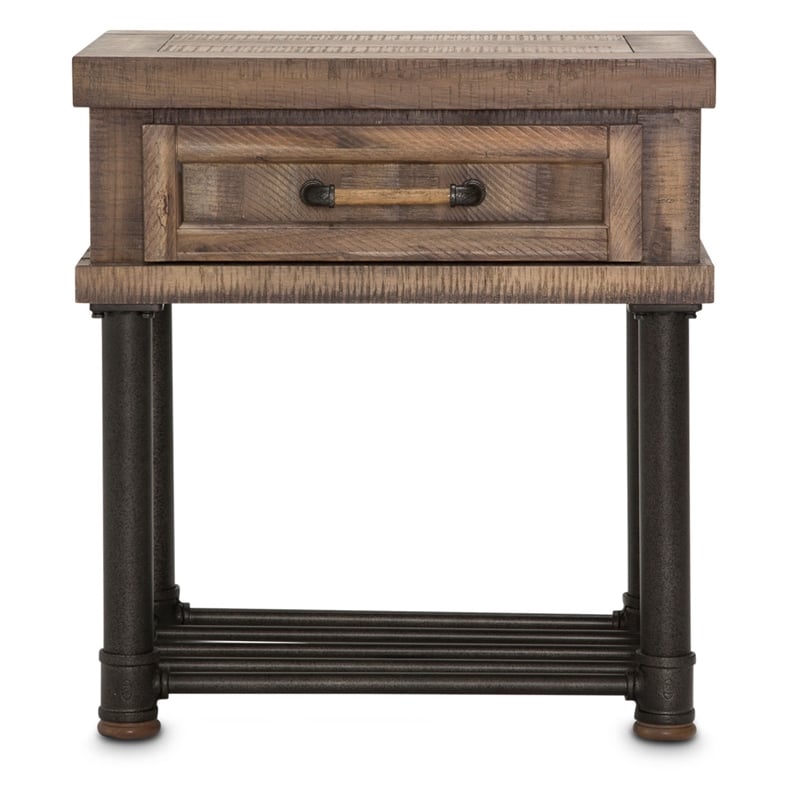 Michael Amini Crossings Wood & Metal Side Table with Drawer - Barn Brown