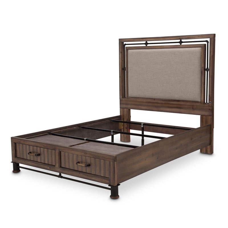 Michael Amini Crossings King Panel Bed with Drawers - Brown