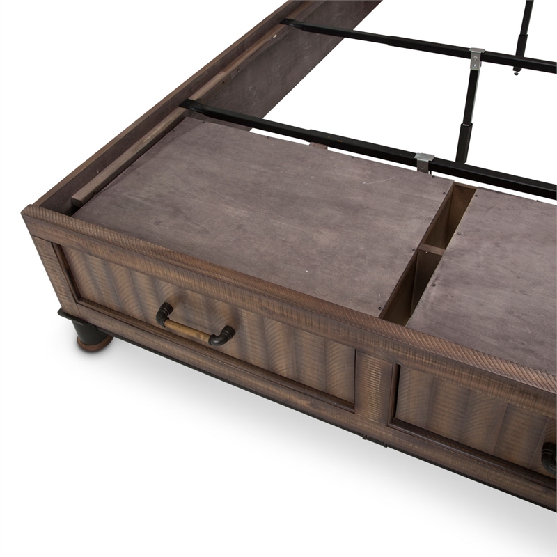 Michael Amini Crossings King Panel Bed with Drawers - Brown